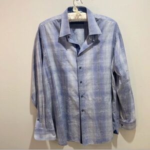 POLIFRONI MILANO Mens 100% Cotton Blue Long Sleeve Button Flip Cuffs Shirt XL